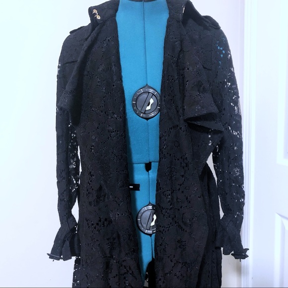 Black Lace Belted Trench Coat - Picture 8 of 12